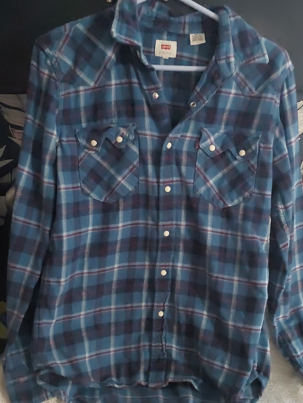 Levi's Teal and Navy Plaid Snap-Front Flannel Shirt